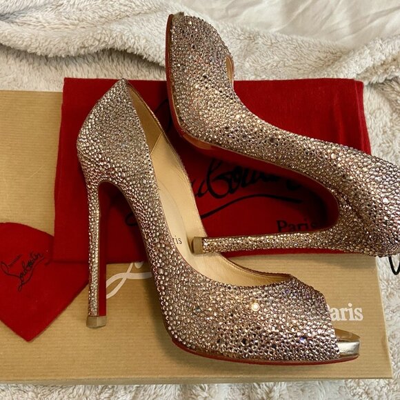 Christian Louboutin FLO STRASS 120 Suede Burma Specchio Toe 37 - Picture 1 of 6